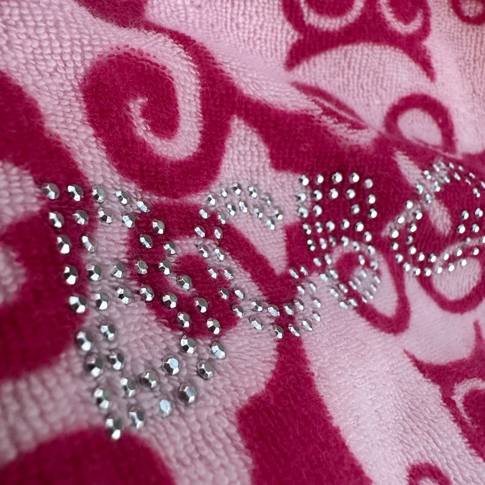 BCBG Tracksuit Trashy Y2K short 2000s Statement Pattern Hot Pink Terry Cloth Set - Picture 7 of 9